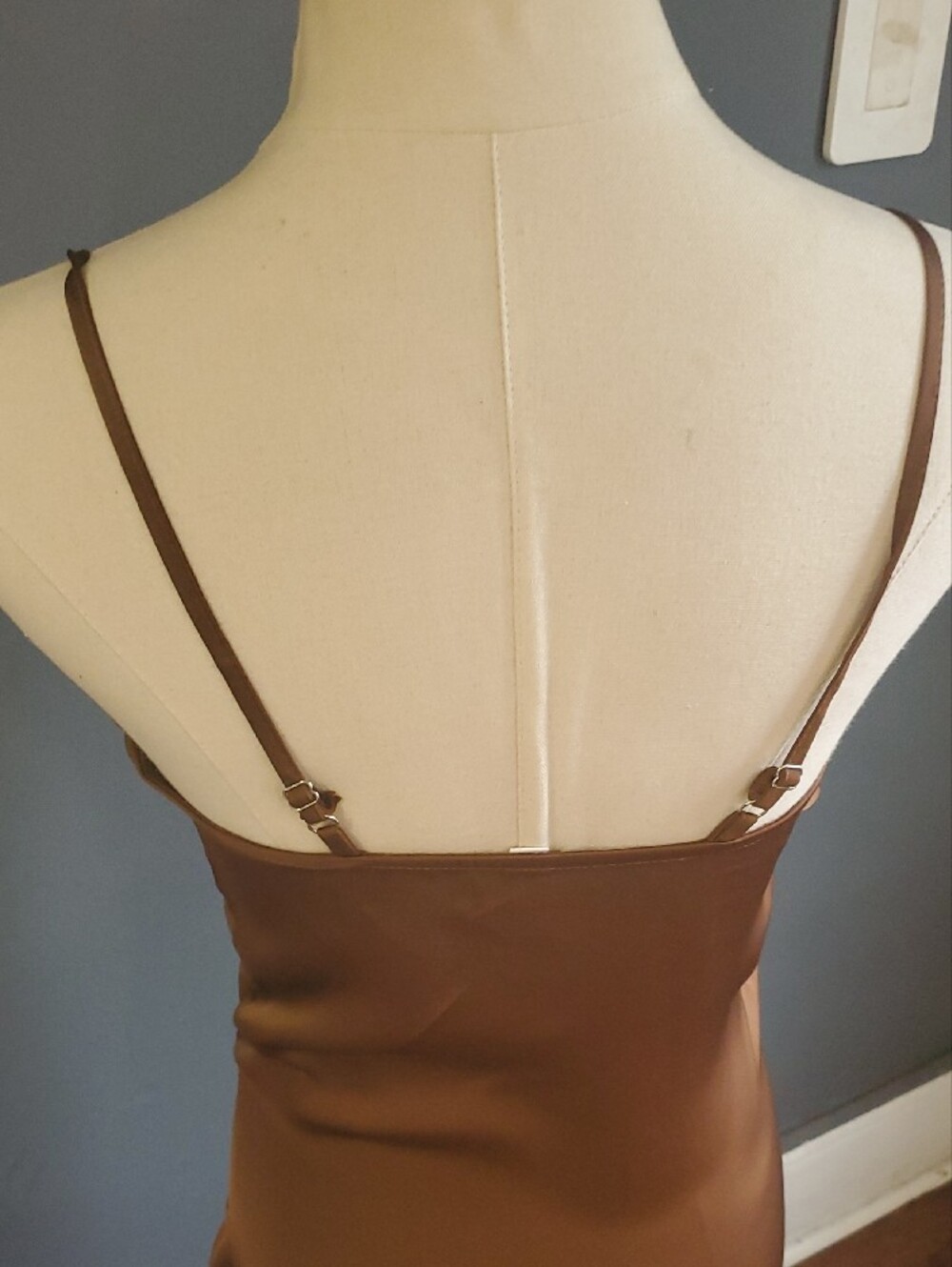 Chocolate Satin Slip Feel Slip Dress with Side Button Slit - Picture 7 of 17